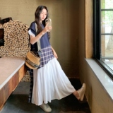 小众不撞款连衣裙女夏季2025新款设计感别致独特绝美格纹拼接长裙，女装连衣裙，浙宝157（原165A）