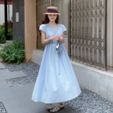 少女法式温柔收腰连衣裙2025夏季新款初高中学生气质甜美长裙子，女装连衣裙，浙宝157（原165A）