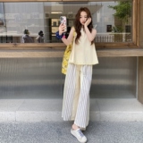 小清新少女无袖背心女夏季2025新款圆领宽松遮肚条纹阔腿裤两件套，女装套装/套裙，浙宝157（原165A）