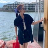 盐甜系穿搭薄款牛仔衬衫套装女夏季新款休闲显瘦小个子短裙两件套，女装套装/套裙，浙宝157（原165A）