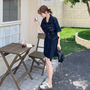 复古牛仔短袖连衣裙女2025夏季新款韩系穿搭休闲宽松显瘦中长裙潮图片