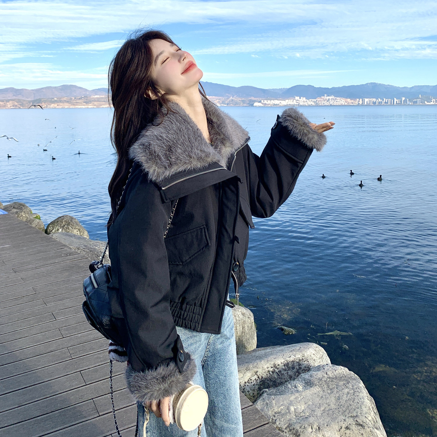 【现货】90白鸭绒仿水貂夹克羽绒外套157-3331-P275K408，女装羽绒服，浙宝157（原165A）