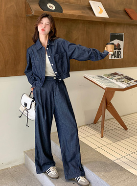 【现货】牛仔衬衫阔腿裤套装 157-8711-P155-K218