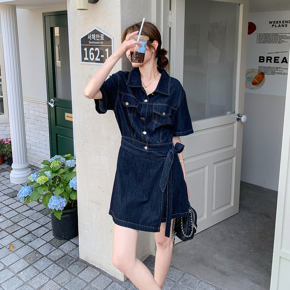 2025新款复古假两件收腰牛仔连衣裙157-9076-P135K198,女装连衣裙,浙宝157（原165A）