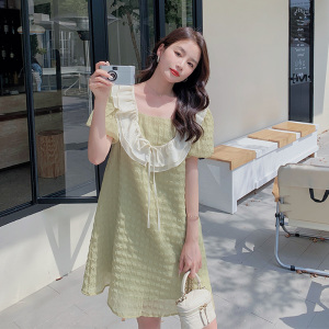 薄荷曼波风娃娃领甜美仙女连衣裙女夏法式复古小个子温柔风初恋裙,女装连衣裙,浙宝157（原165A）