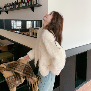 富家千金小香风羊羔毛外套女2024冬季新款高级感小个子毛茸茸棉服图片