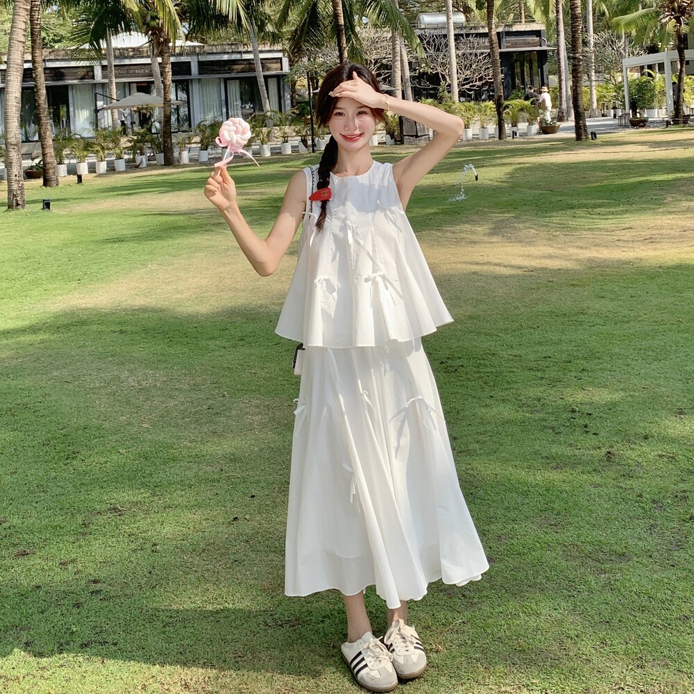 白色甜美减龄初恋超好看无袖娃娃衫套装新款温柔半身裙两件套女夏,女装套装/套裙,浙宝157（原165A）