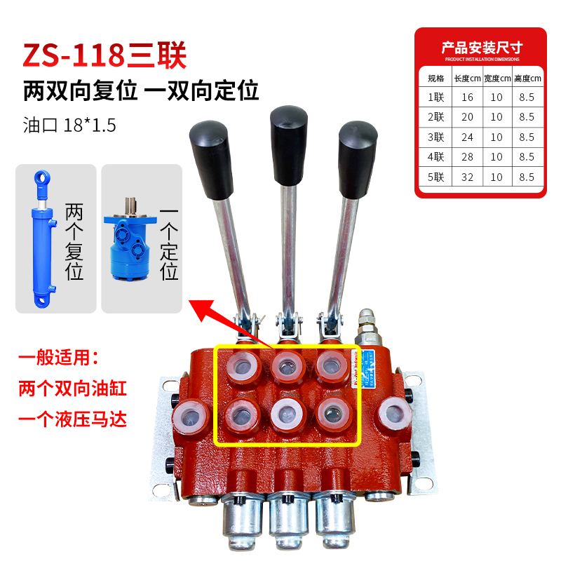 ZS-118手动换向阀双向阀单向阀分配器农机改强升强降多路阀液压阀