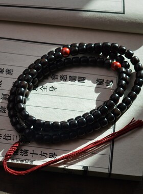 黑檀108颗手串念珠老型桶珠天然原木圆珠乌木园珠8mm手链高密沉水