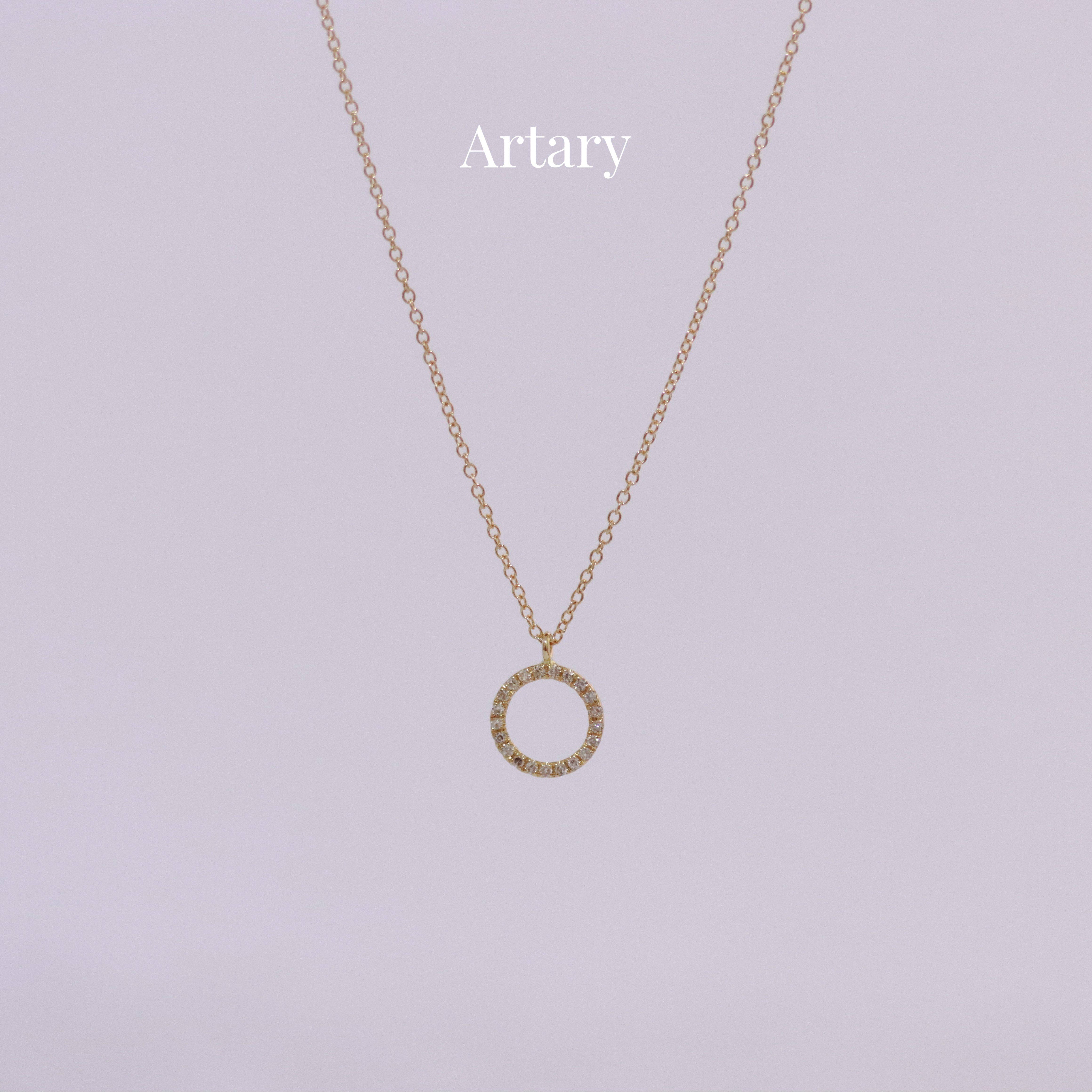 Artary 9k金圆环钻石项链 玫瑰金黄金白金满钻女款项链简约首饰女
