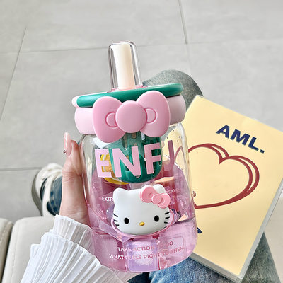 水杯女生hellokitty高颜值耐高温夏玻璃杯子办公室茶水分离泡茶杯