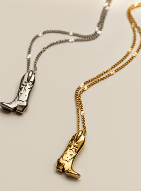 英国george melis欧美牛仔靴项链复古古银色靴子吊坠锁骨链镀