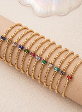 英国george melis欧美手链金色珠子12月份十二生辰石锆石电镀