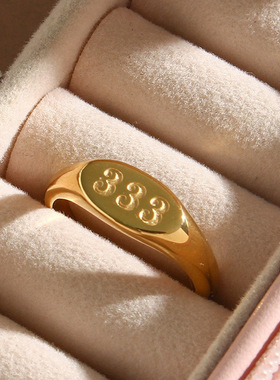 英国george melis欧美ins时尚个性简约指环镀18k椭圆数字333金色