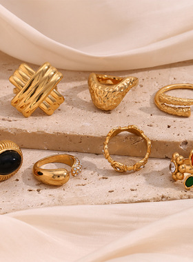 英国george melis欧美气质复古设计款百搭开口手饰镀18k金捶打纹