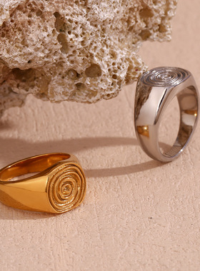 英国george melis欧美时尚小众设计手饰镀18k金气质指纹年轮印章