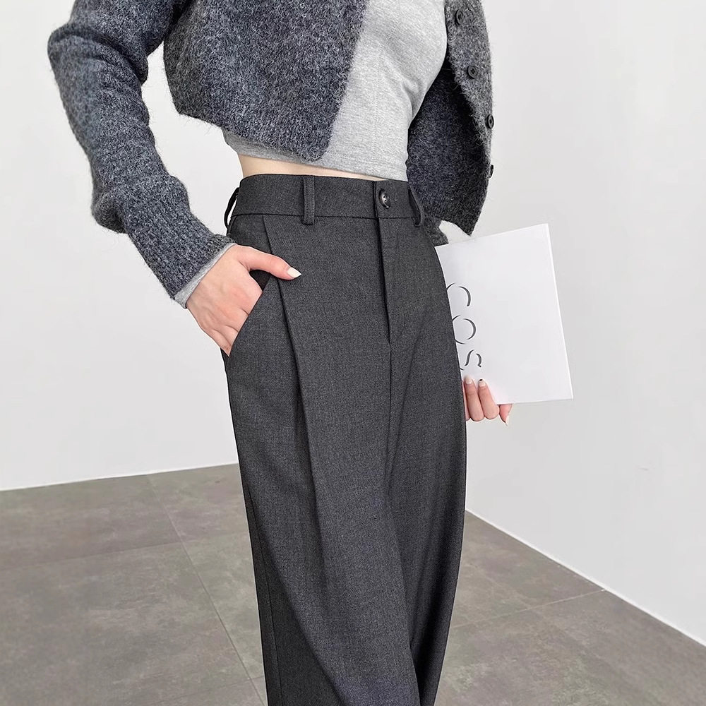 英国george melis灰色西装裤女春季新款设计感垂感高腰窄版休闲