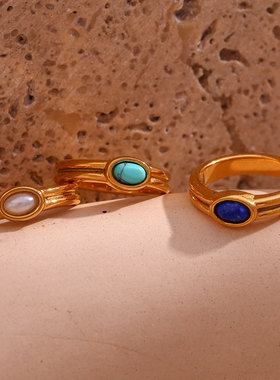 英国george melis欧美时尚气质简约指环镀18k金横条纹石戒指女