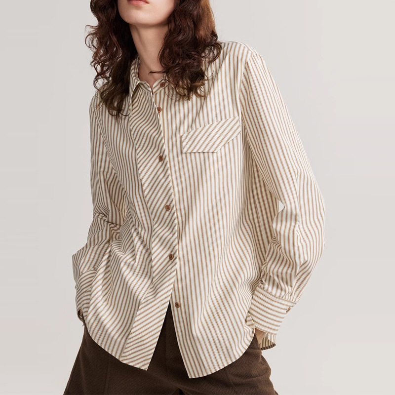 英国george melis法式设计感宽松条纹长袖衬衫女冬装新款通勤