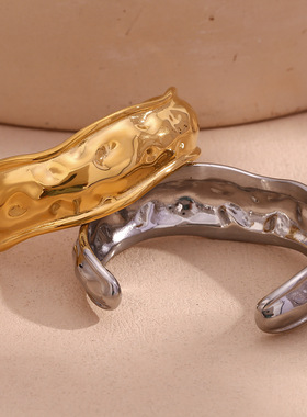 英国george melis欧美ins时尚简约镀18k金手镯小众个性捶打纹