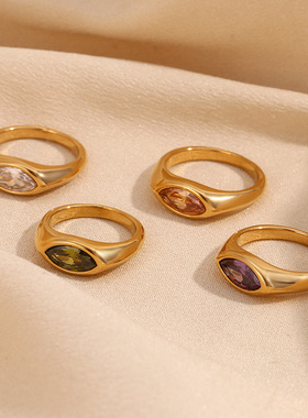 英国george melis欧美简约百搭时尚镶钻316l镀18k马眼锆石印章