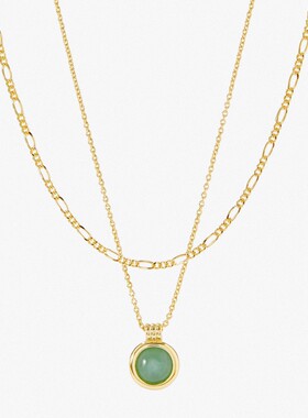 英国george melis高赞新款欧美绿东陵石项链双层叠戴费加罗链条