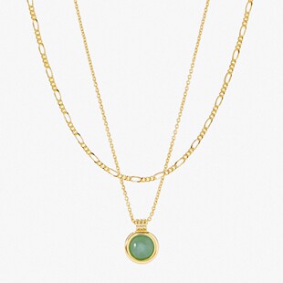 英国george melis高赞新款欧美绿东陵石项链双层叠戴费加罗链条