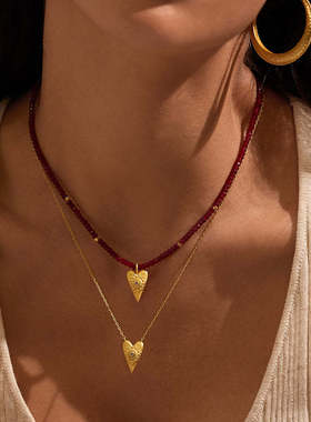 英国george melis欧美时尚流行哈姆萨爱心镶锆项链炉内真空电镀