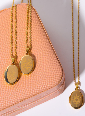 英国George Melis椭圆太阳月亮恶魔之眼可开合相册宠物相片锁骨