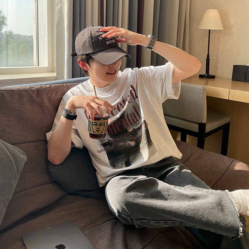 英国george melis美式复古高街短袖t恤男夏季宽松潮牌印花棉半袖