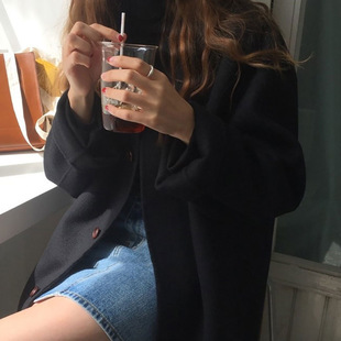 英国george melis毛呢大衣女秋学生中长款加棉小个子宽松风衣