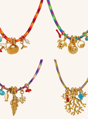 英国george melis欧美多吊坠夏季海洋小鱼海星鱼骨绳子项链真空