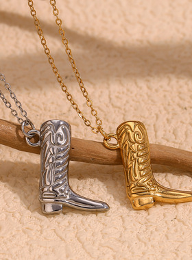 英国george melis欧美ins时尚气质个性项坠镀18k金西部牛仔靴吊