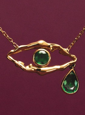 英国George Melis欧美恶魔之眼祖母绿女体水滴金色项链戒指颅内