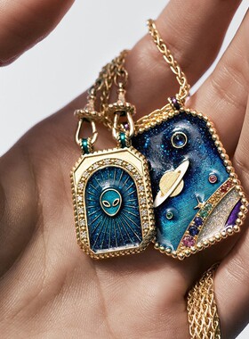 英国George Melis大号爱心塔罗牌项链大方牌吊坠太阳月亮八芒