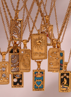 英国george melis欧美ins时尚复古流行项坠矩形滴油锆石塔罗牌