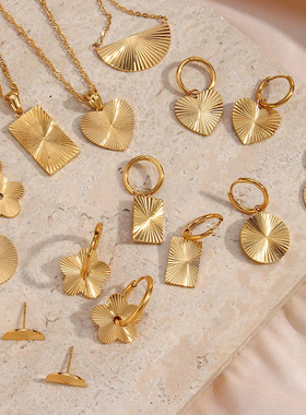 英国george melis欧美流行耳钉复古气质电镀18k条纹几何吊坠项链