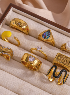 英国george melis欧美ins时尚简约y2k指环镀18k金滴油方块锆石