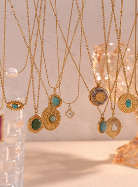 英国george melis欧美复古宫廷风高级镀18k金石眼睛贝壳项链女