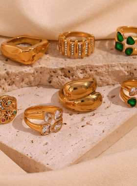 英国george melis欧美复古小众指环镀18k金几何微镶戒指女