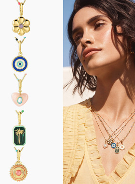 英国george melis滴油项链 爱心棕榈树太阳小花恶魔之眼圆形硬币