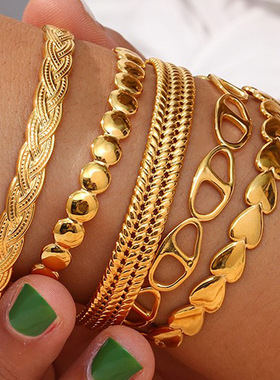 英国george melis欧美ins时尚简约钛钢手饰可调节开口纹路麻花