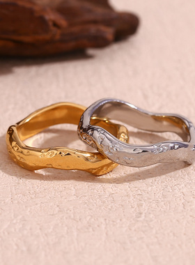 英国george melis欧美时尚小众气质复古手饰钛钢镀18k金捶打纹