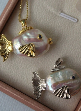 英国george melis海洋小丑鱼项链珍珠大头鱼吊坠金鱼亲嘴鱼锁骨