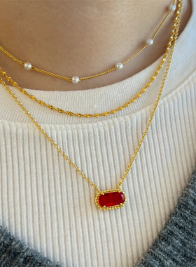 英国george melis椭圆形十二生辰石项链蛋形祖母绿吊坠石锁骨