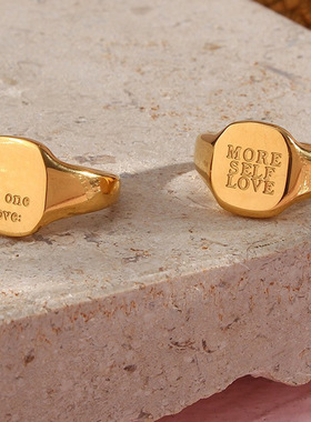 英国george melis欧美新款ins风带英文字母戒指钛钢电镀18k金色