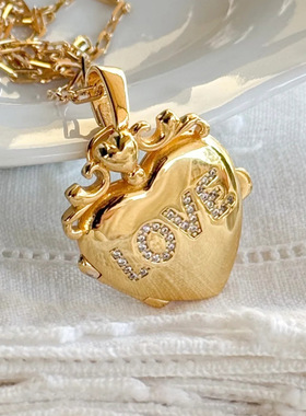 英国george melisins简约锆石爱心开合椭圆相册项链可开合锆石