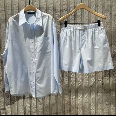 2026夏新款慵懒风条纹衬衫套装
