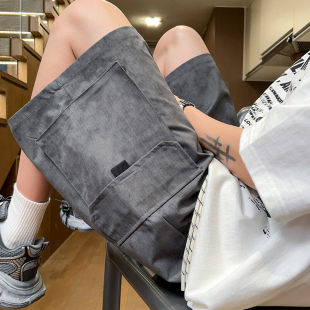 美式扎染脏脏休闲裤男款夏季潮牌外穿工装短裤大码宽松直筒五分裤