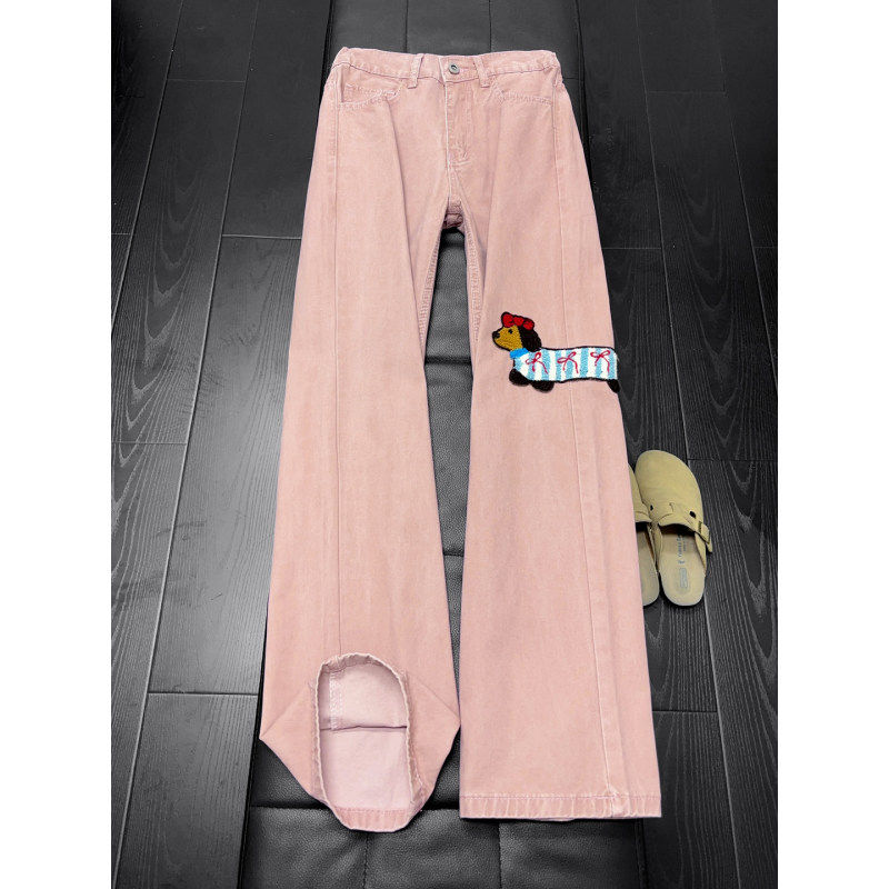 洗褪布美式腊肠狗刺绣休闲牛仔裤男款高街设计感情侣宽松阔腿长裤,男装,牛仔裤,淘宝优惠券,粉丝福利购,淘宝优惠卷